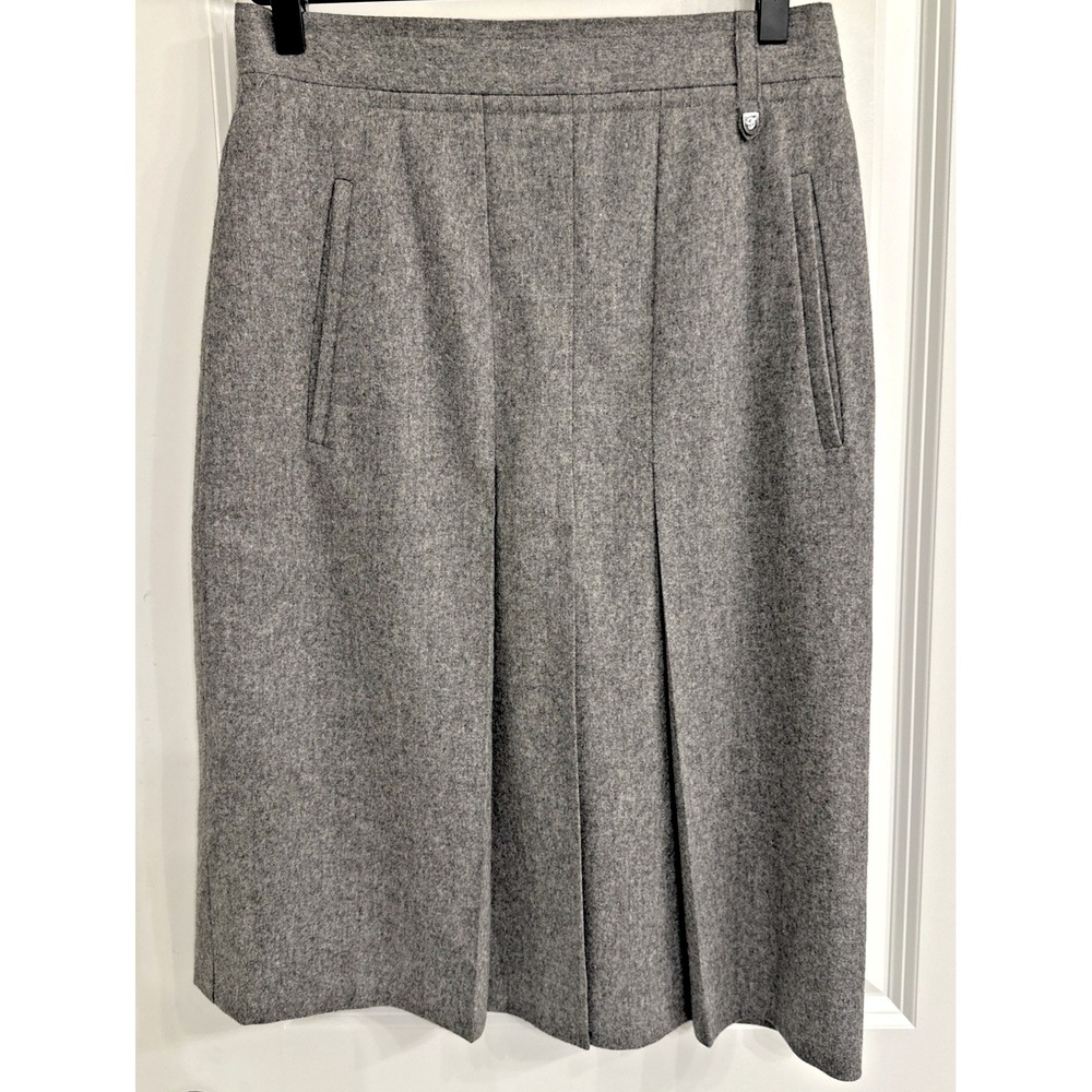 Chloe Women Size 38/US 8‎ Gray Pleated Knee Length Skirt Double Slit Virgin Wool